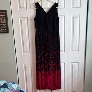 EUC Black and Red Floral V-Neck Maxi Dress
